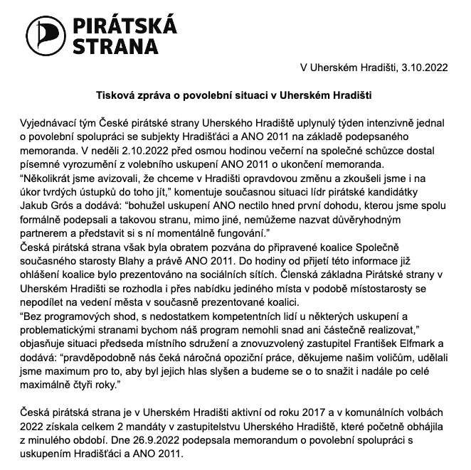 Tiskova zprava Memorandum